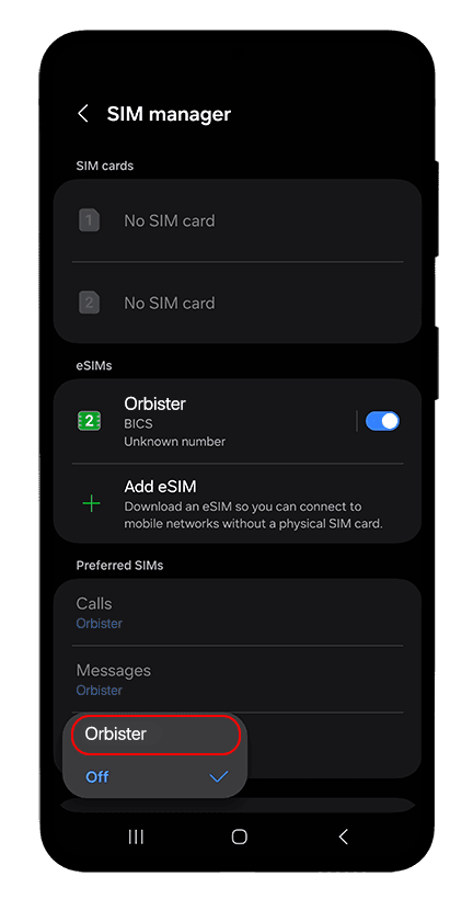 Активация eSIM на Android: снимок экрана, Шаг 5 из 9
