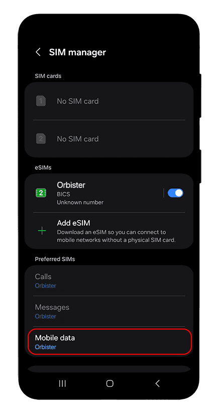 Активация eSIM на Android: снимок экрана, Шаг 6 из 9