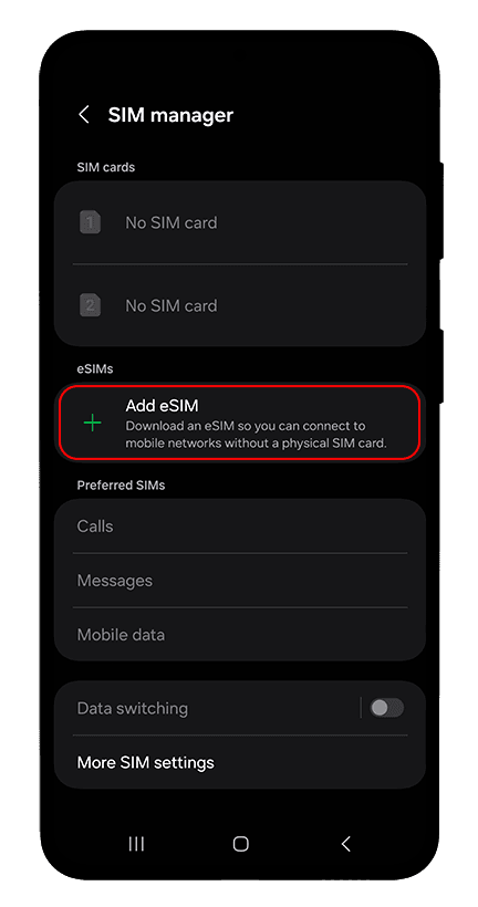 Установка eSIM на Android: снимок экрана, Шаг 3 из 11