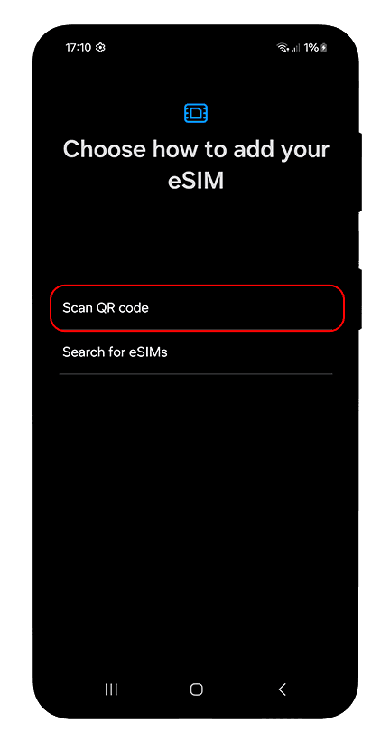 Установка eSIM на Android: снимок экрана, Шаг 4 из 11