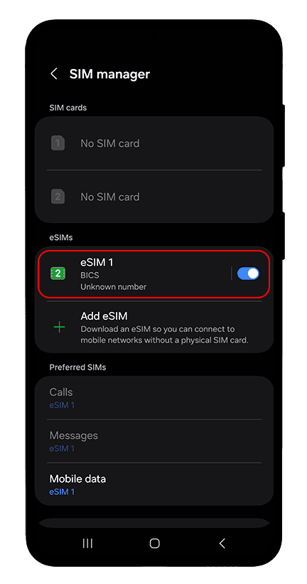 Установка eSIM на Android: снимок экрана, Шаг 8 из 11
