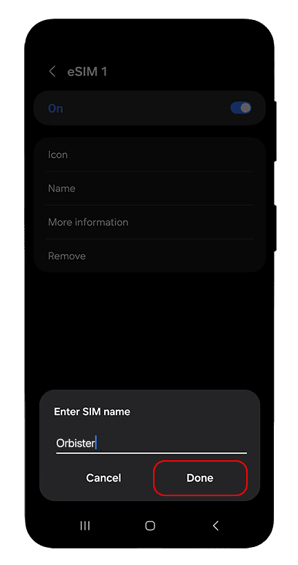 Установка eSIM на Android: снимок экрана, Шаг 10 из 11