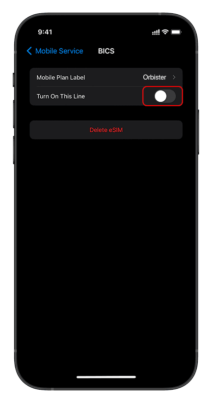 Активация eSIM на iPhone: снимок экрана, Шаг 3 из 9