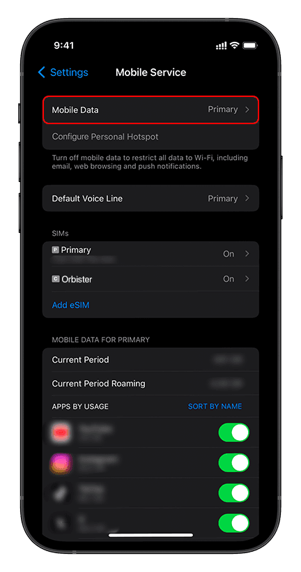 Активация eSIM на iPhone: снимок экрана, Шаг 5 из 9
