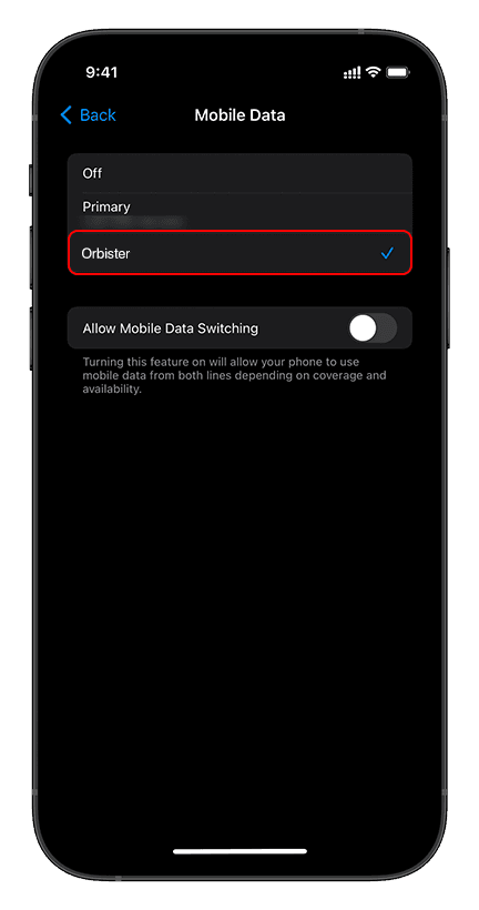 Активация eSIM на iPhone: снимок экрана, Шаг 6 из 9