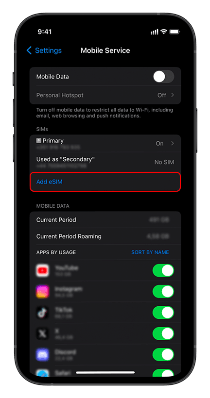 Установка eSIM на iPhone: снимок экрана, Шаг 2 из 12